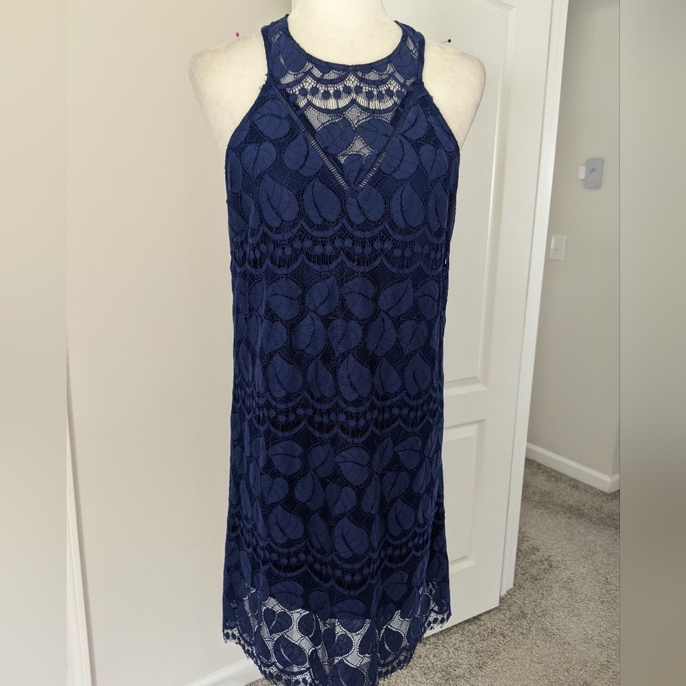 francesca’s, navy blue dress, high neck,M